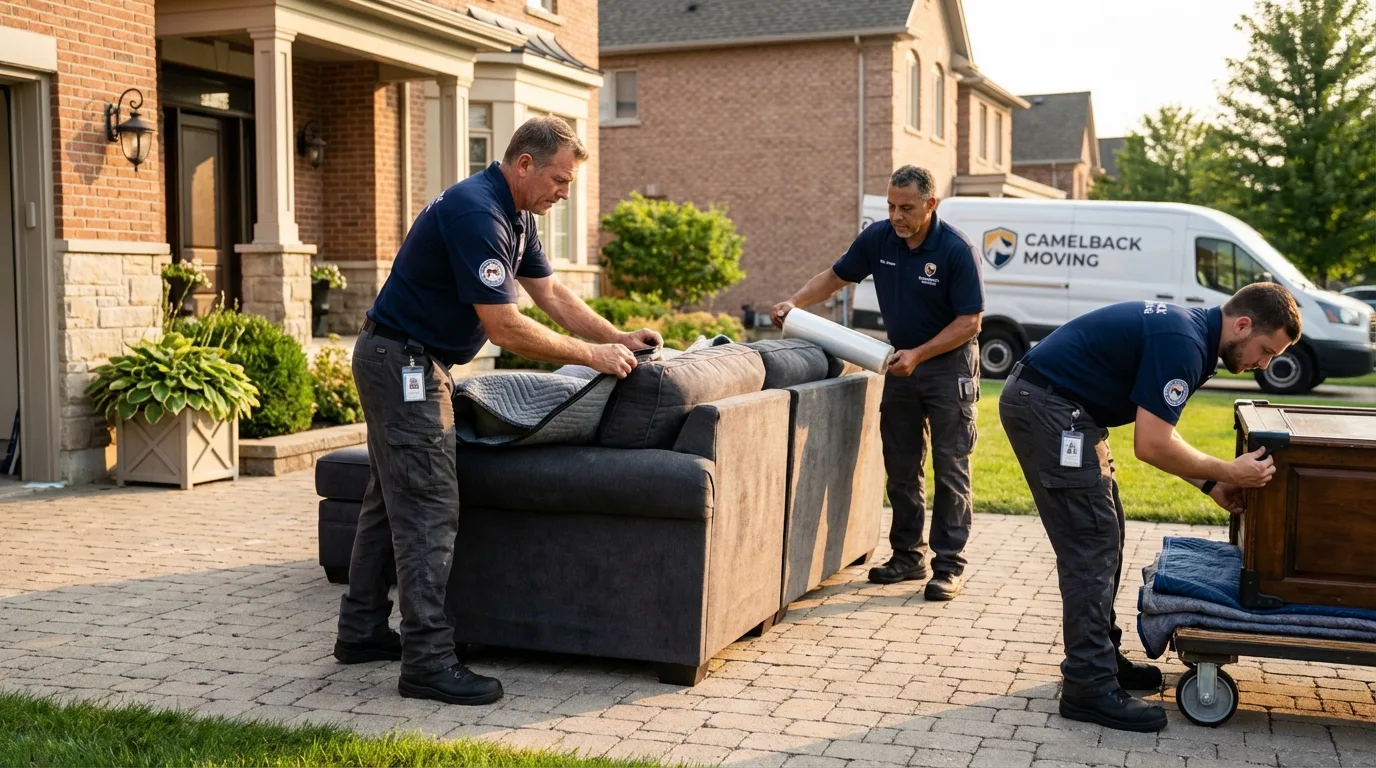 Large estate moving crew wrapping furniture in Yellville, AR