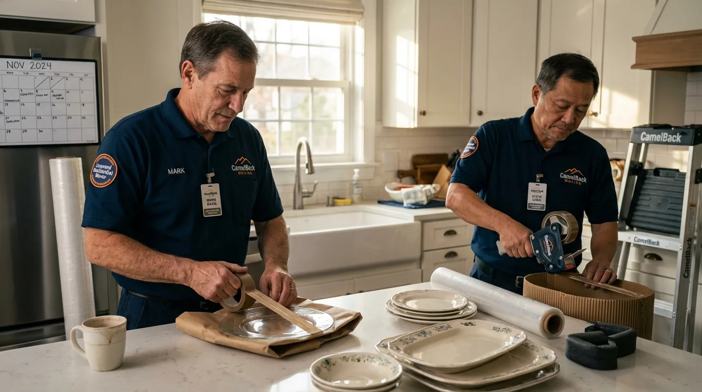 Professional crew packing kitchen dishware in Yellville, AR